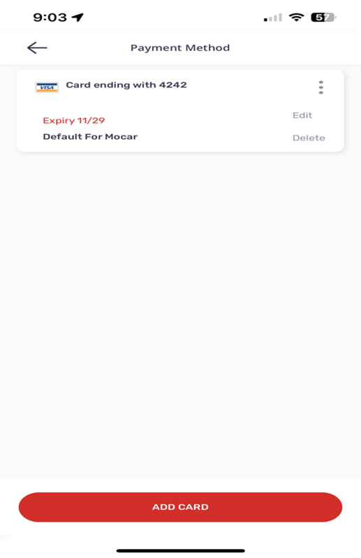 A screenshot showing a selected payment card within an app.