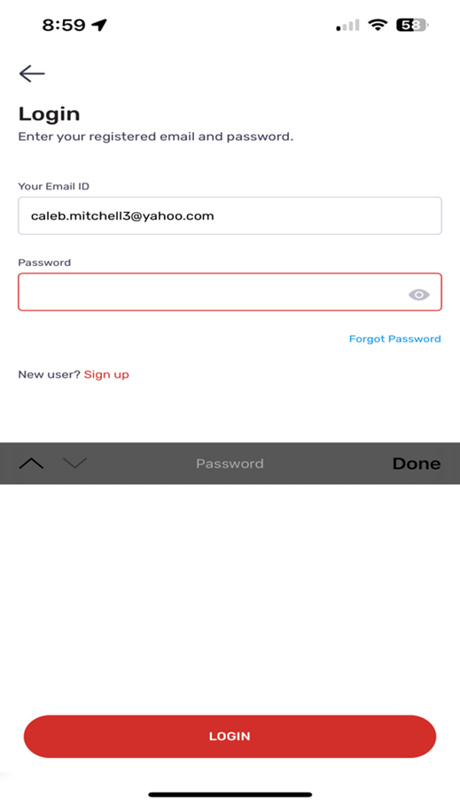 A screenshot of the login page of a car share app.