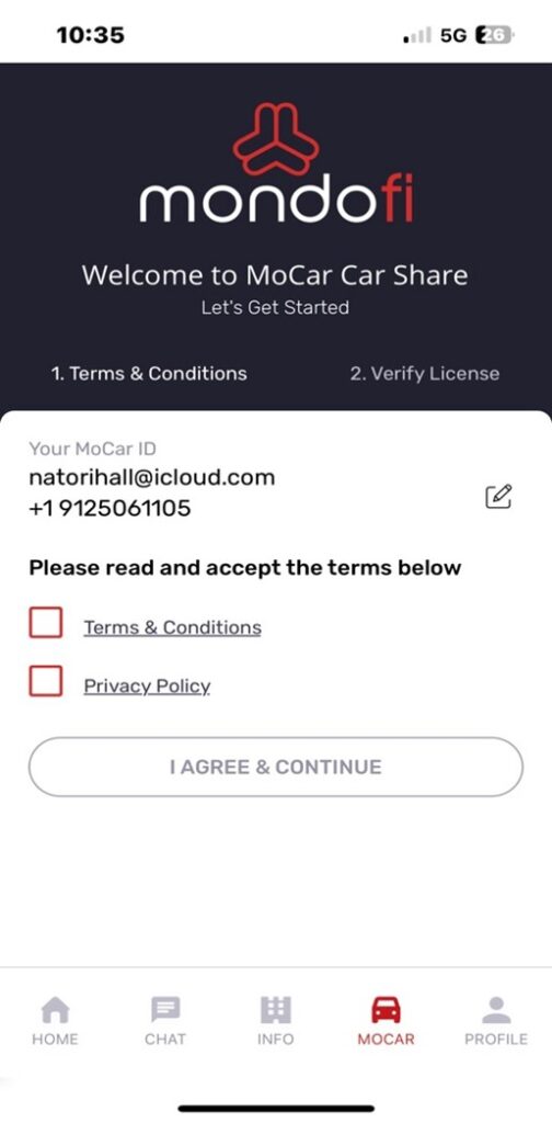 A screenshot of a car share app